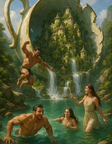 Whimsical Wonderland within a Shattered Teacup: Vibrant Oil ...