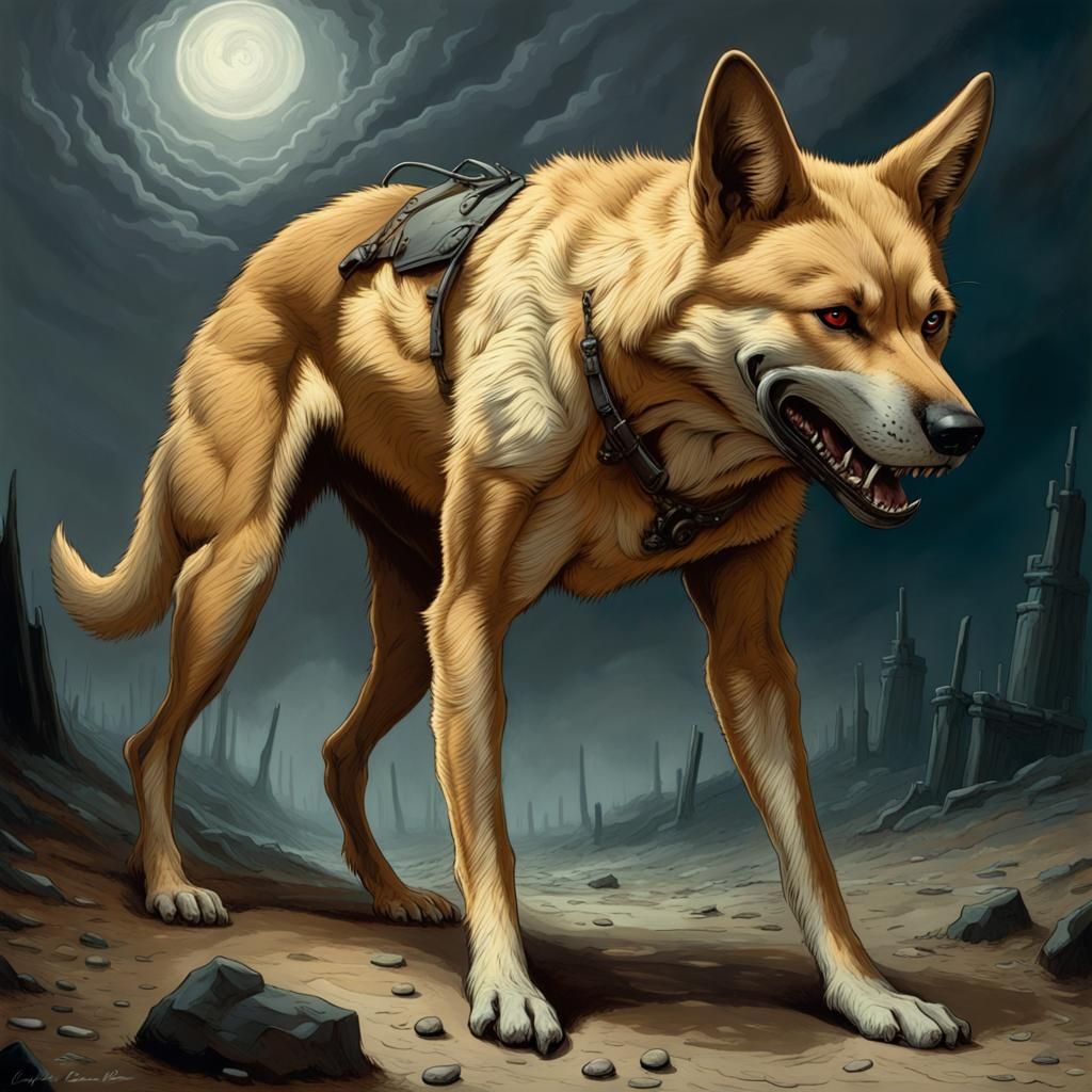 Detailed Horror Dingo Inspired by Doré and Rutkowski