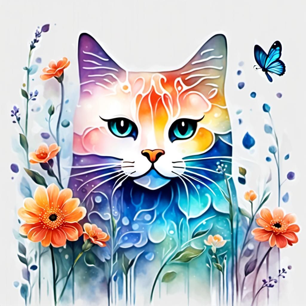 Glass Cat with Flowers: Fragile Beauty