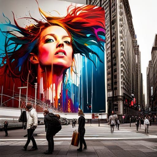 Colorful City Billboard Art with Drip Effects
