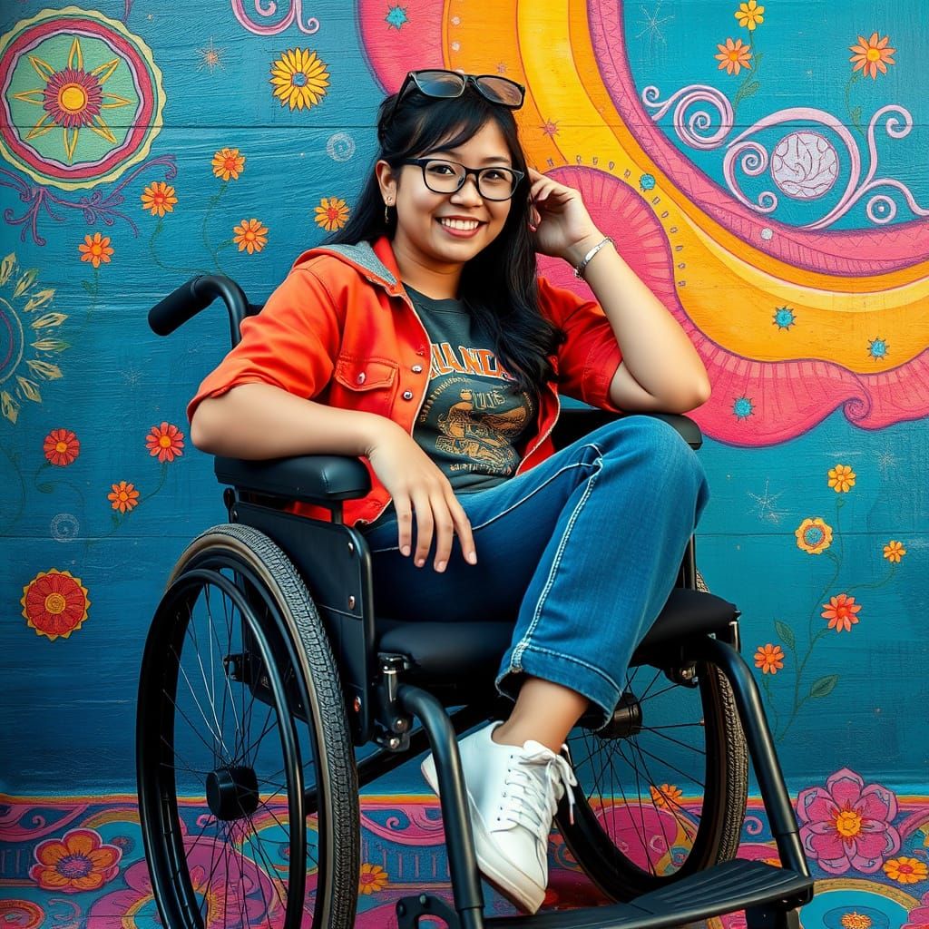 Whimsical Empowerment - Joyful Wheelchair Portrait in Vibran...