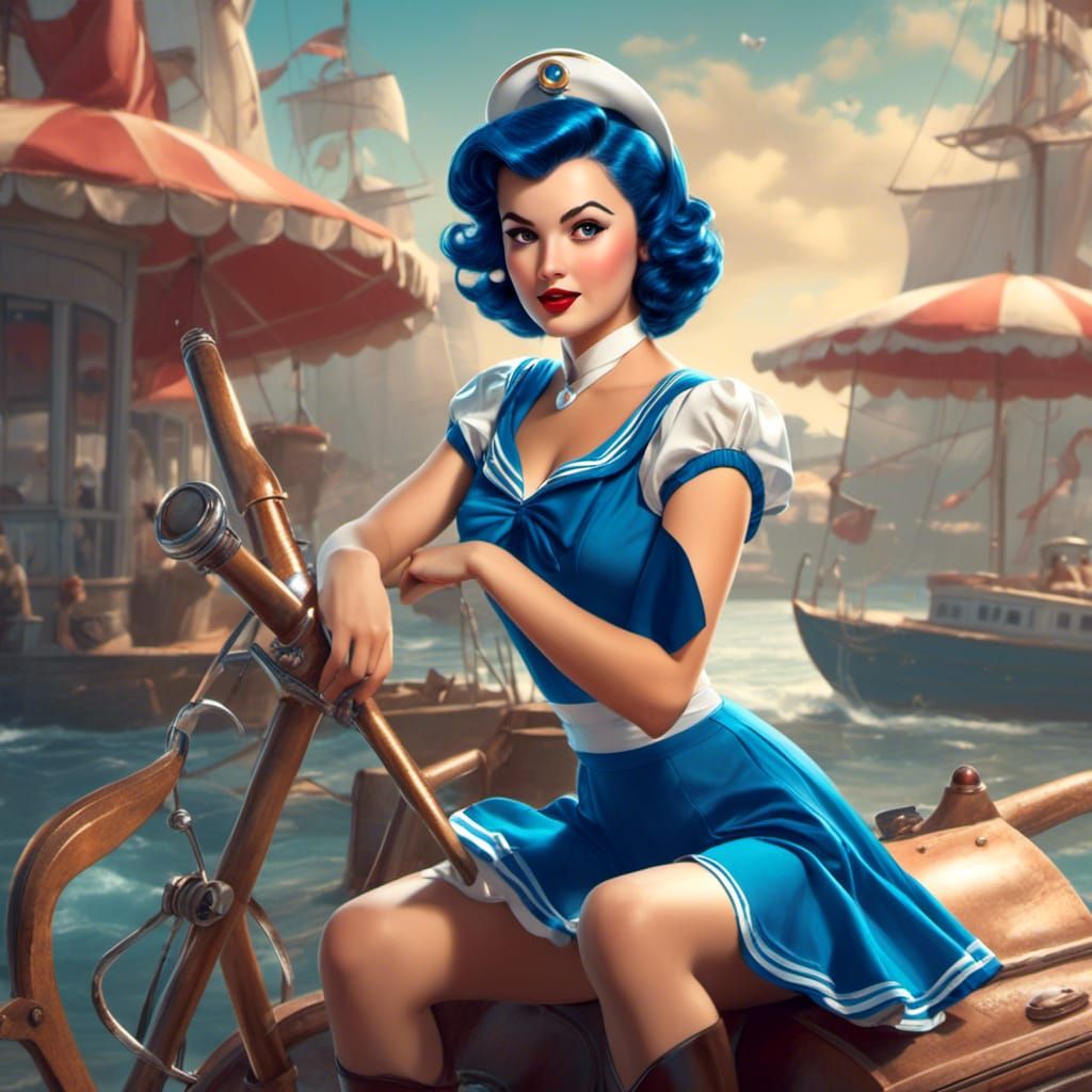 <lora:PinUpStyle:1.0> Sailor Mercury as a 1940s pin-up
