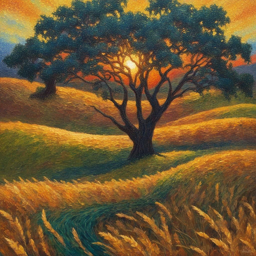 Golden Wheat Field: Impressionist Landscape in Impasto