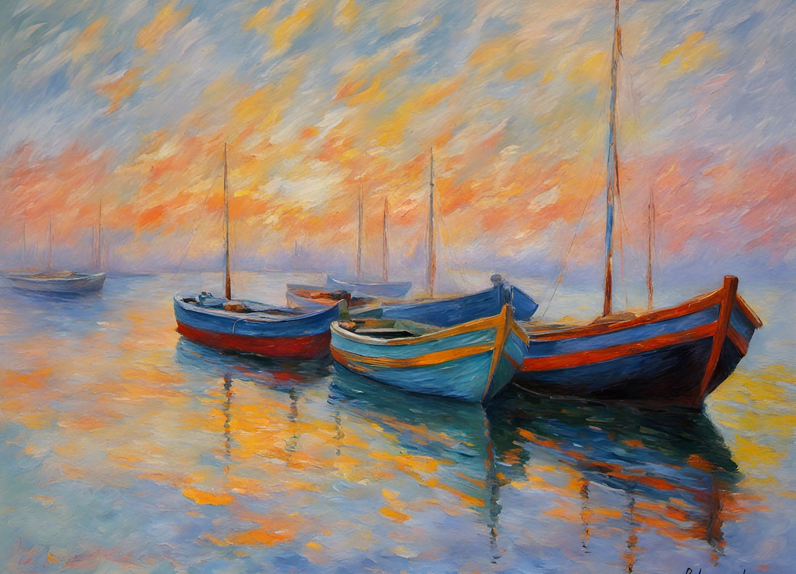 Impressionist Boats on Water by Blanche Hoschedé Monet