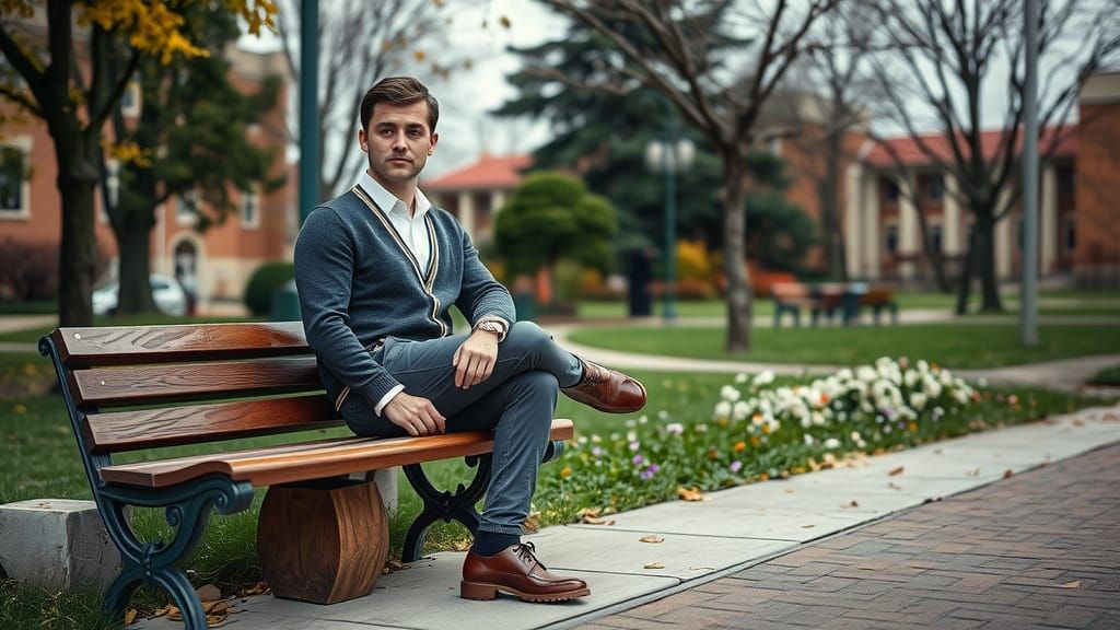 Confident Student in University Park, Painterly Style