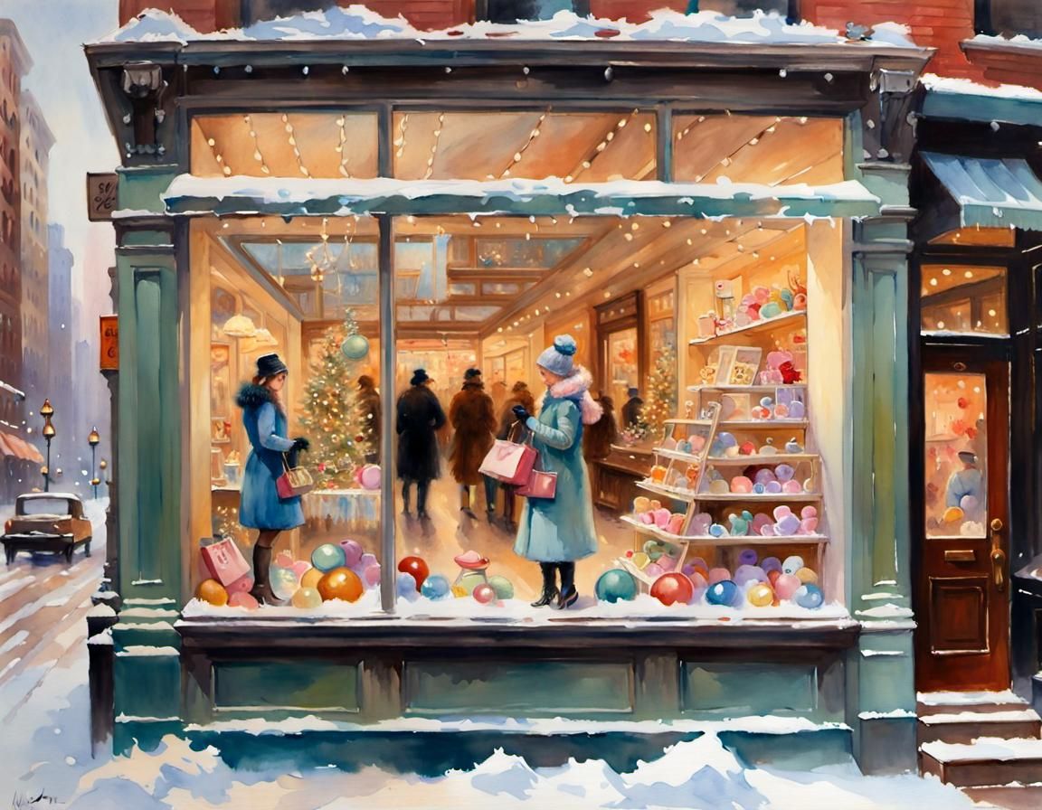 Whimsical Toy Shop Window in Wintertime New York