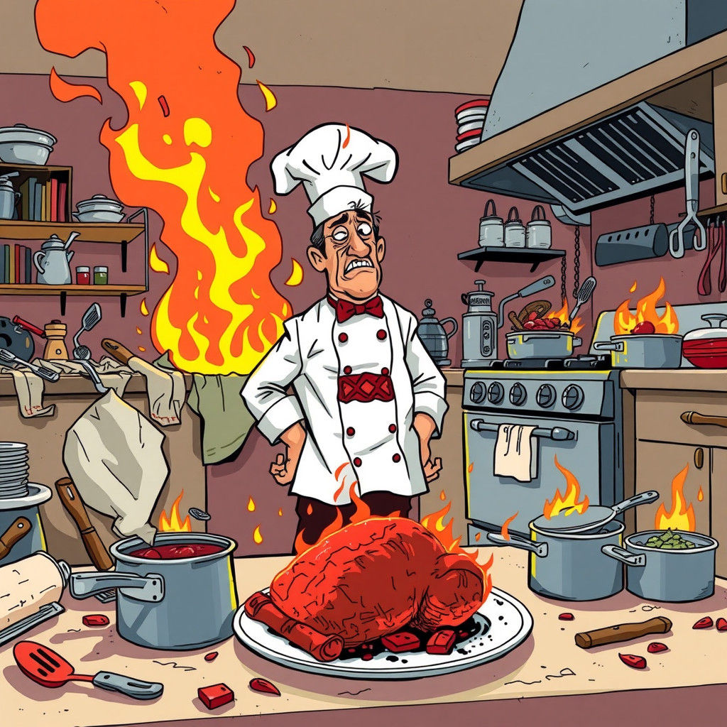 Chaotic Kitchen Inferno in Jean Giraud Style