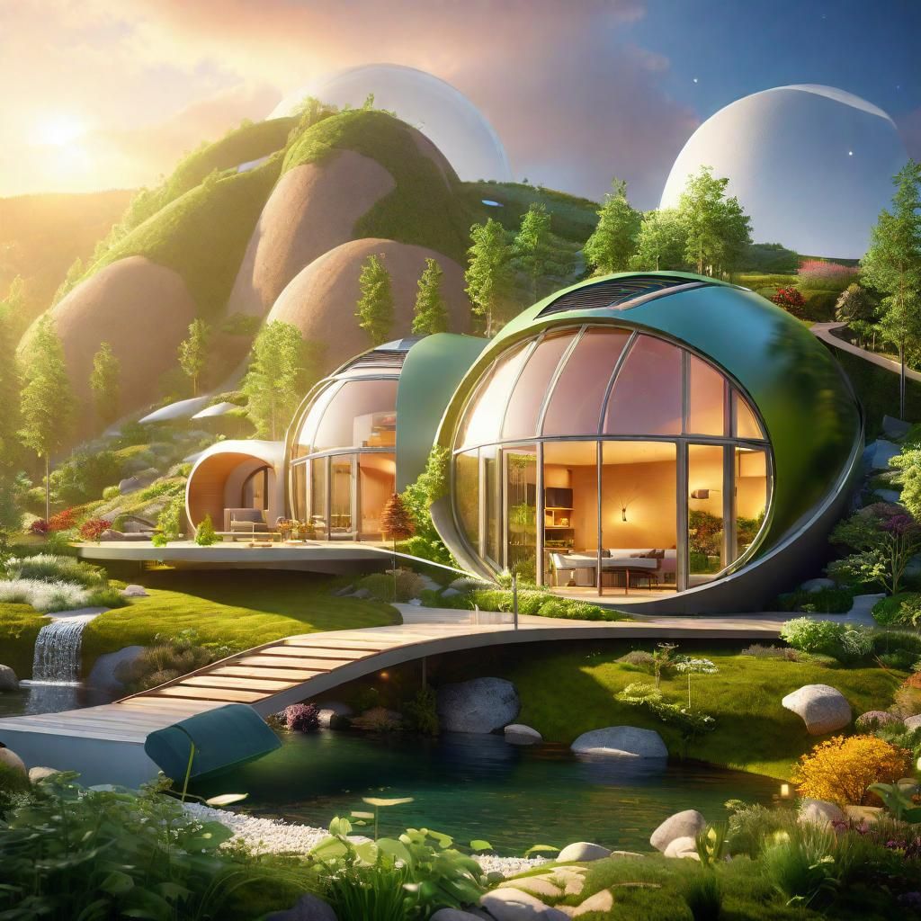 Hyperrealistic Eco-House Blending into Natural Landscape
