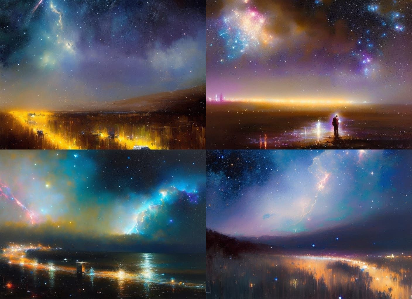 Dramatic Starry Sky with Nebulae in Triadic Colors