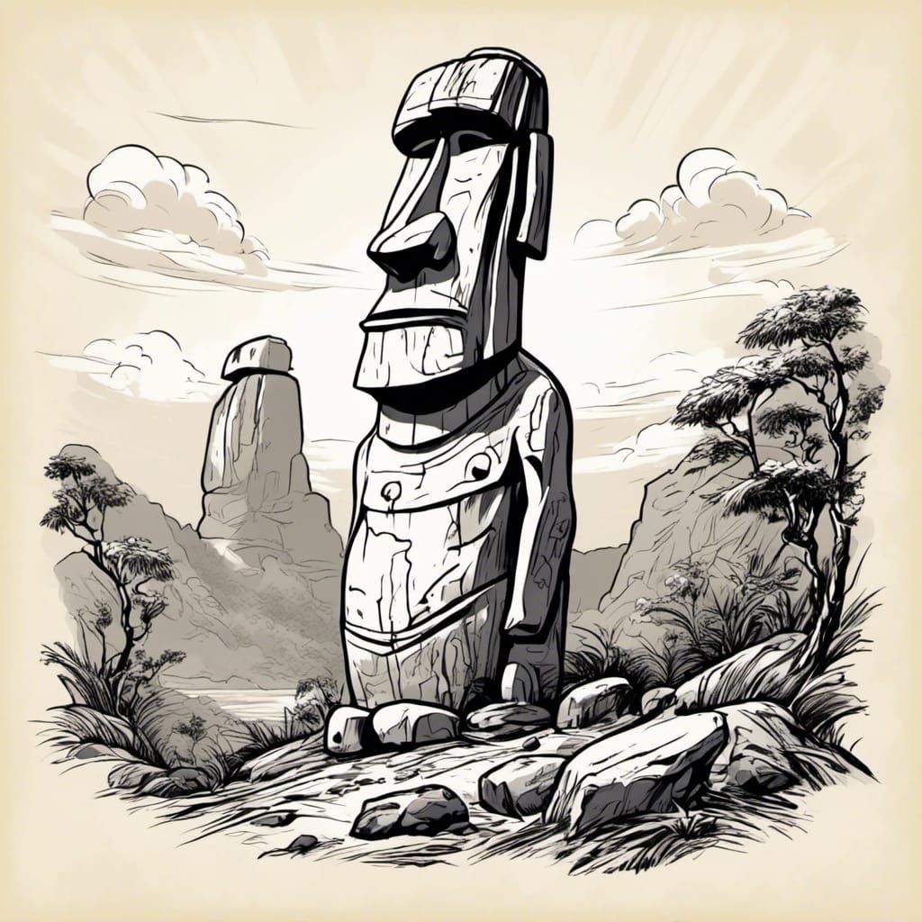Cartoon Sketch of a Moai Statue