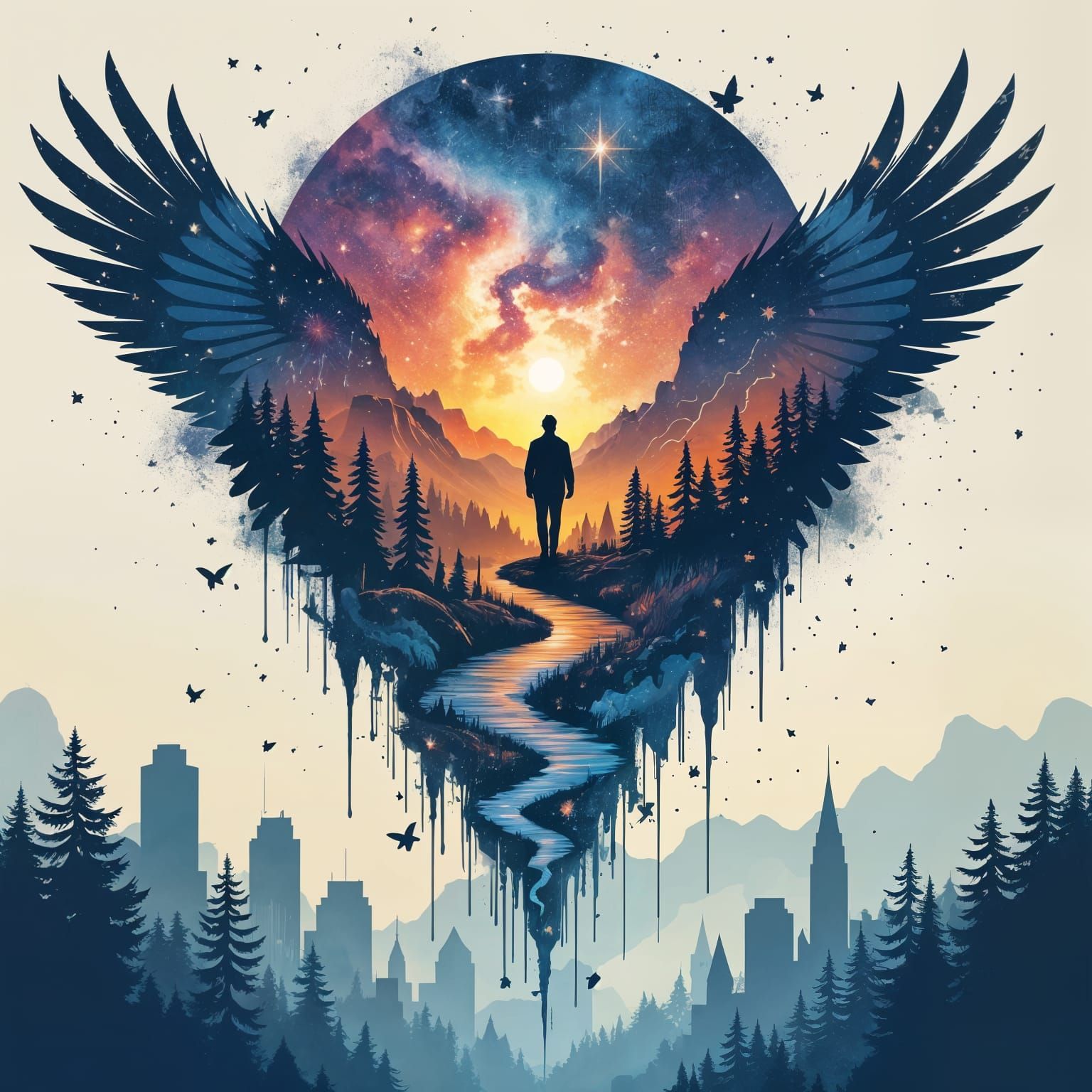 Galaxy Dripping into Earth: Double Exposure Art