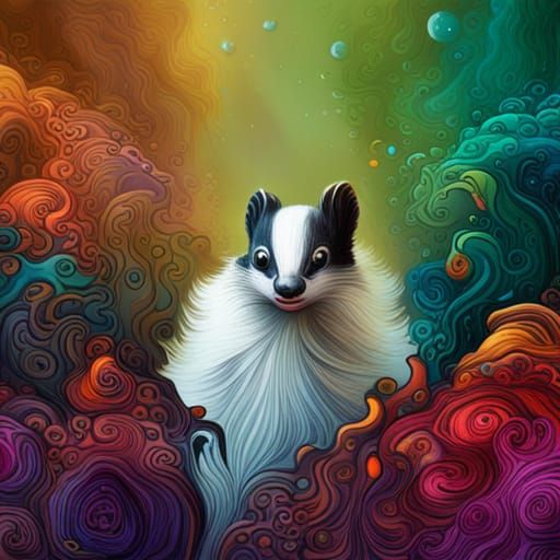 Skunk Portrait with Marbling and Oil Paint Effects