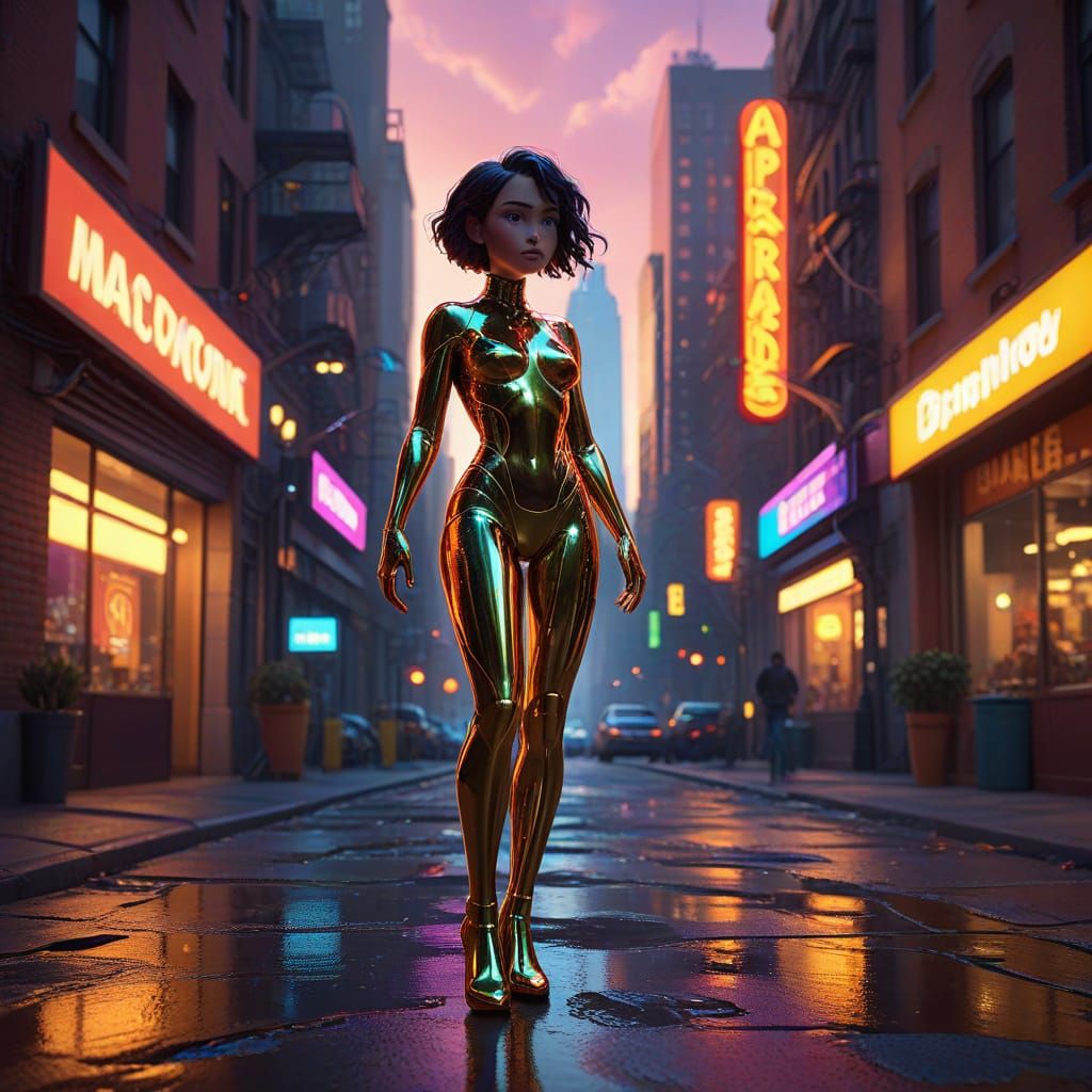 Vibrant Cityscape at Golden Hour in Pixar Style