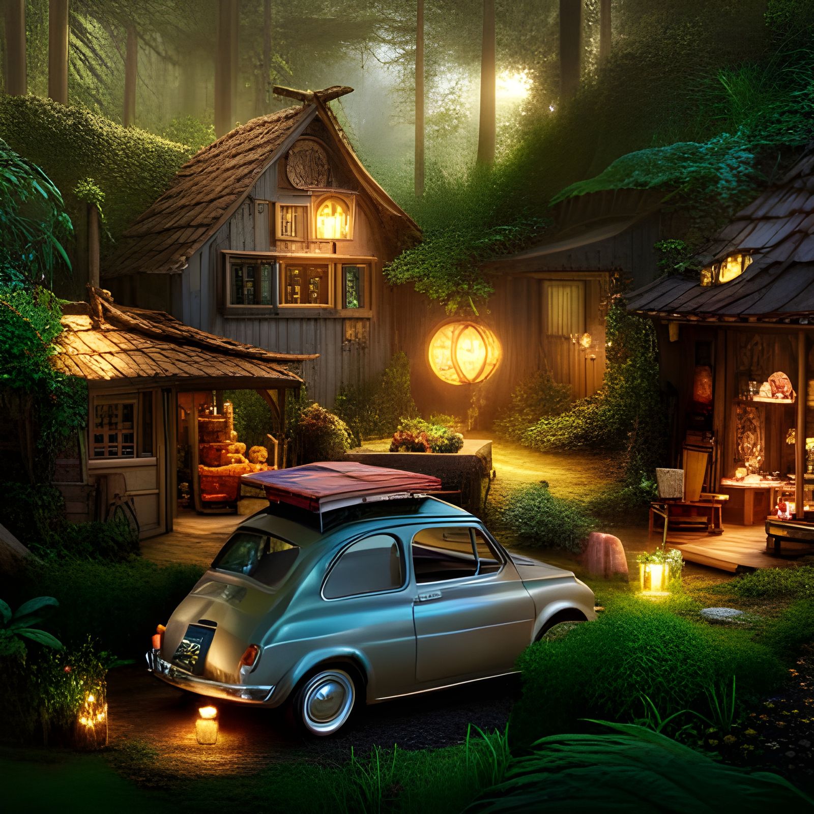 Enchanted Fairy Fiat 500 Camping Scene