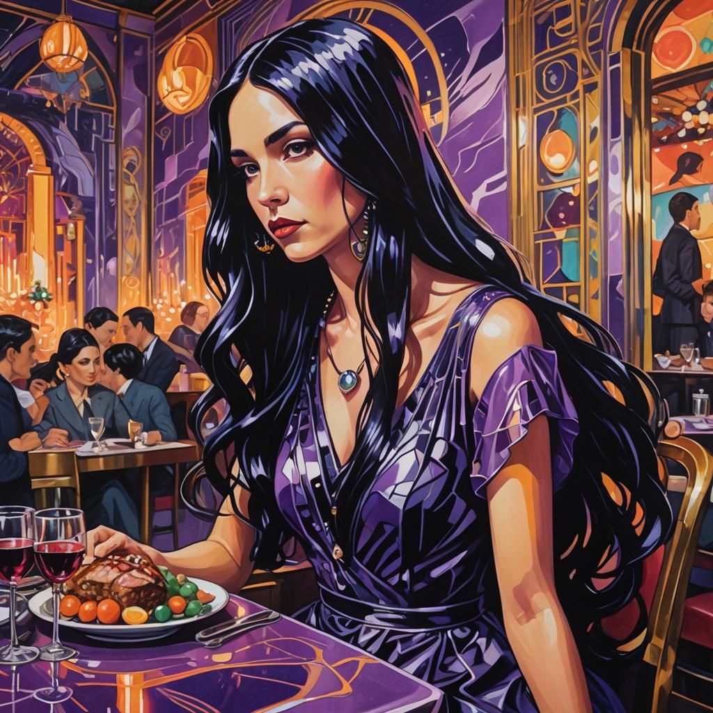 Jugendstil Girl at Christmas Dinner in Graffiti Art