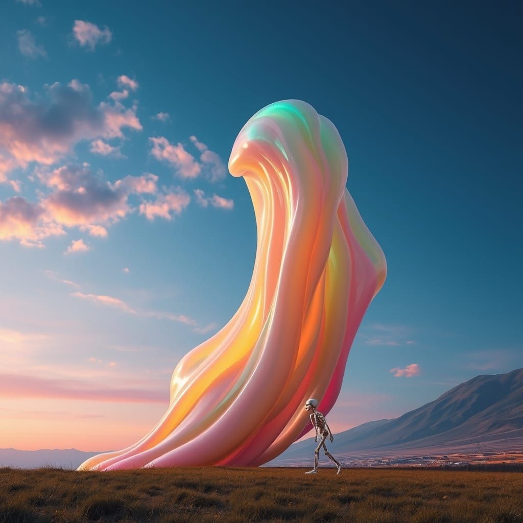 Giant Multicolored Slime Walks Through Shifting Valley