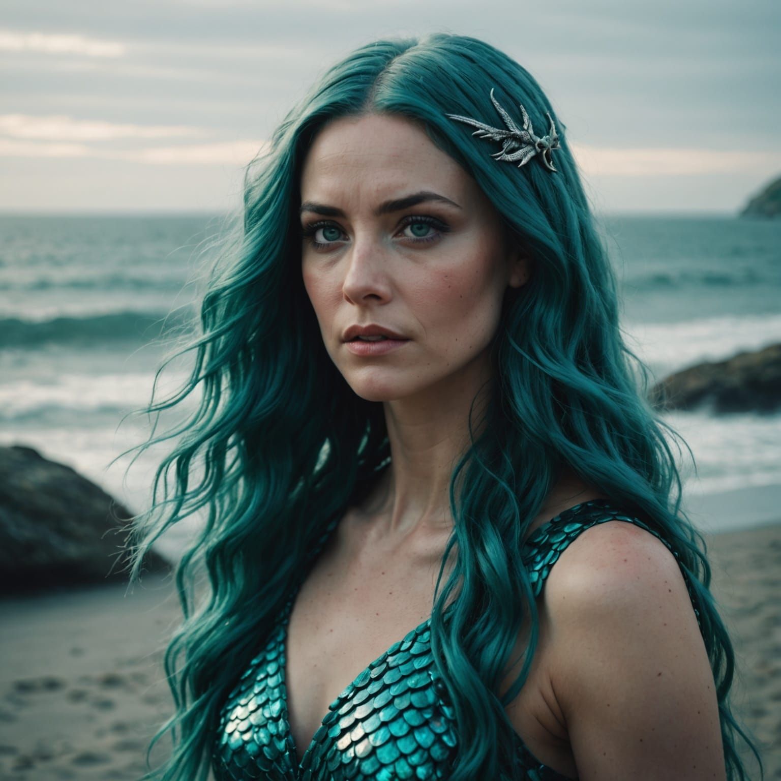 A Cinematic Sea Siren in a Glimmering Gown