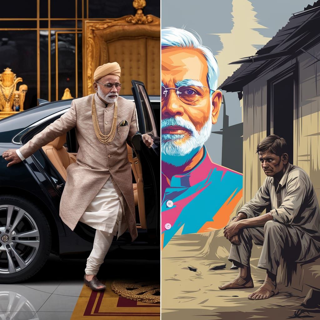 Contrasting India: Luxury and Poverty in Vibrant Digital Art