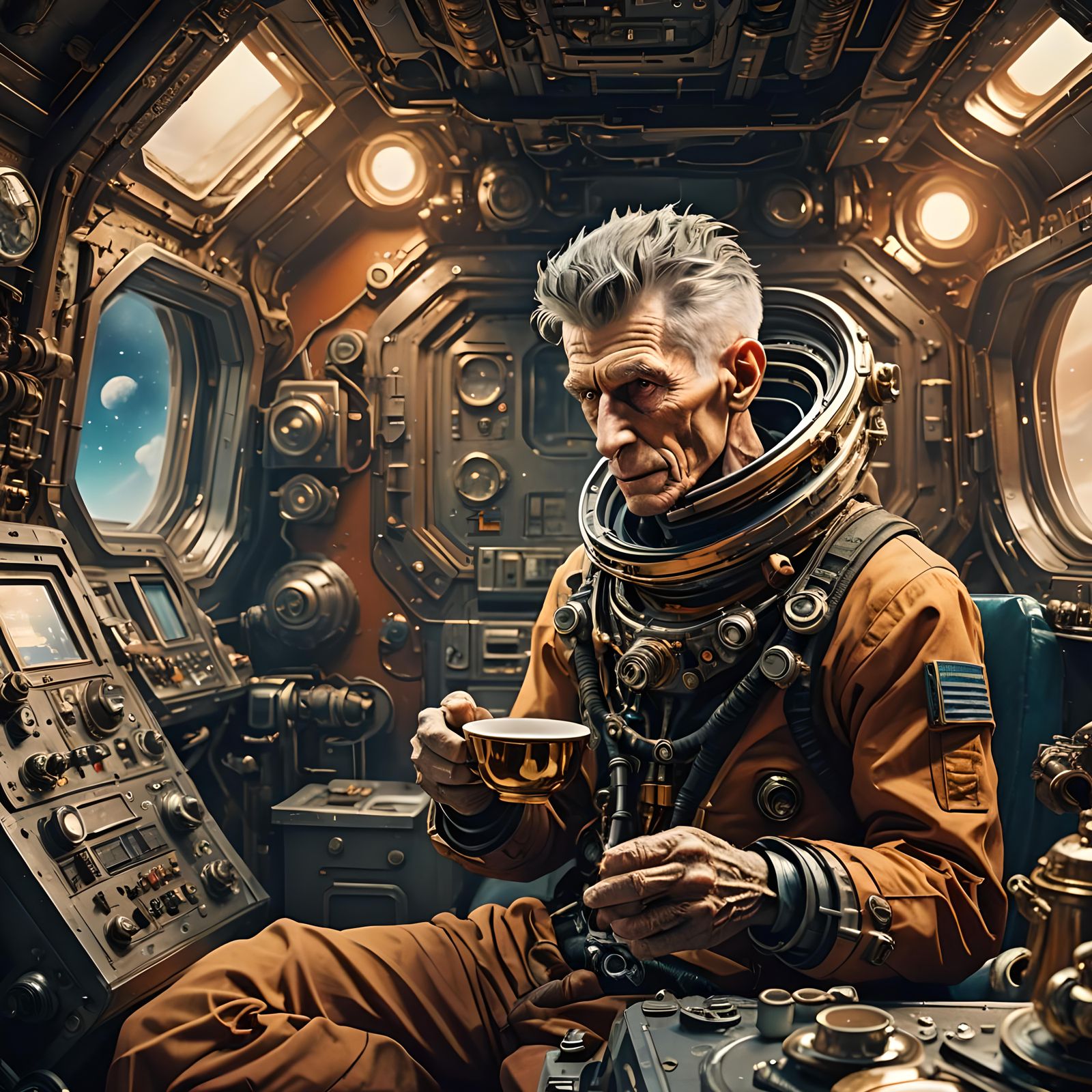 Samuel Beckett Sipping Tea in Spaceship