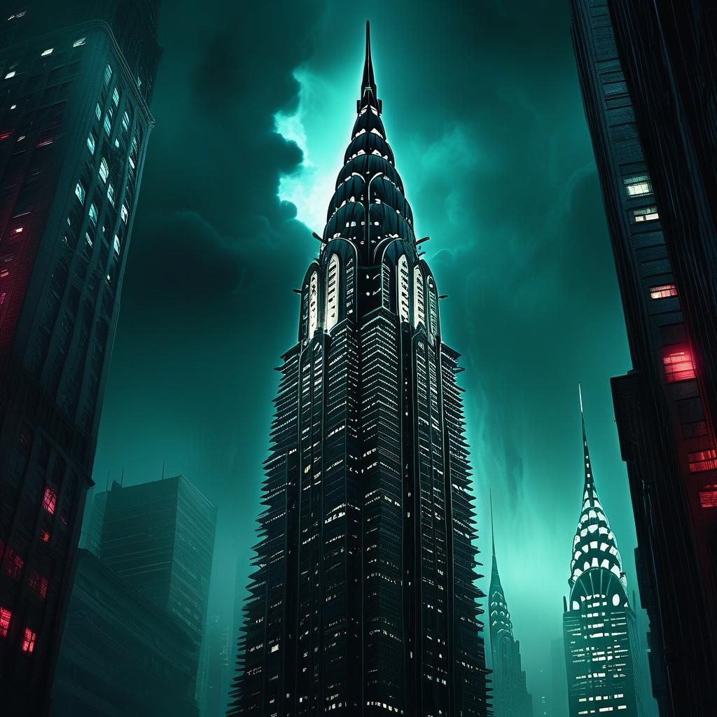 Dystopian Chrysler Building in Neo-Noir Manhattan