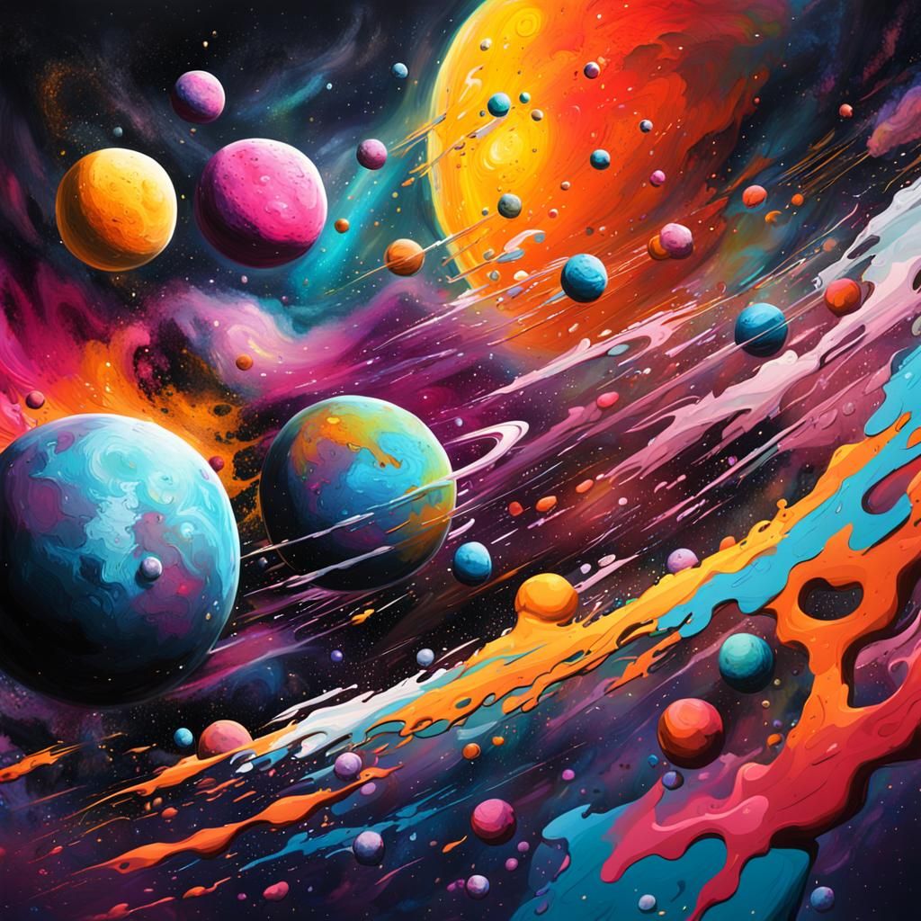 Vibrant Space Graffiti Art in Street Style