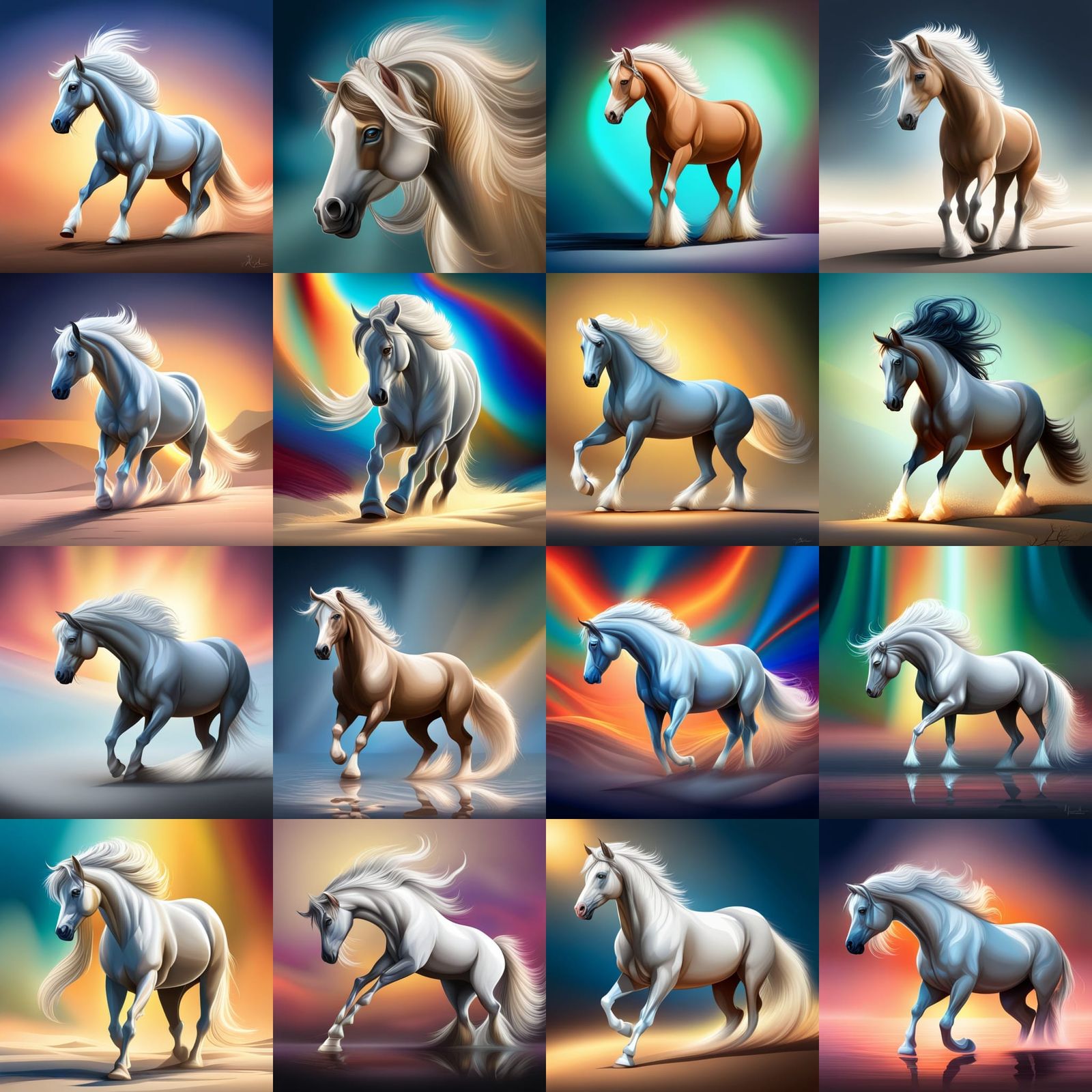 Hyperrealistic Silver Clydesdale Horse Portrait