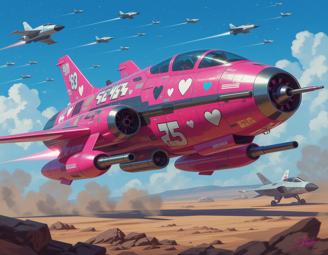 Futuristic Pink Dropship on Alien Battlefield