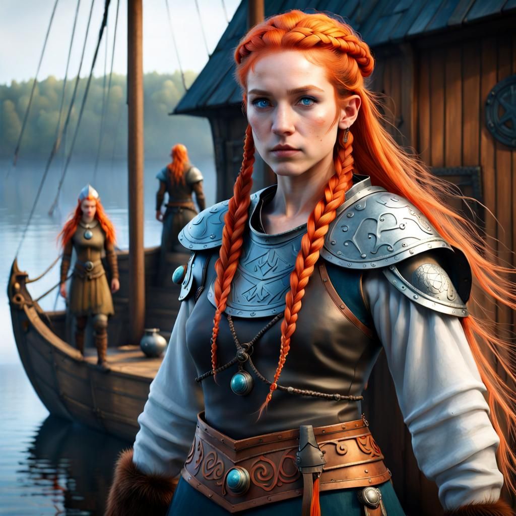Nordic Druid Woman on Viking Longship
