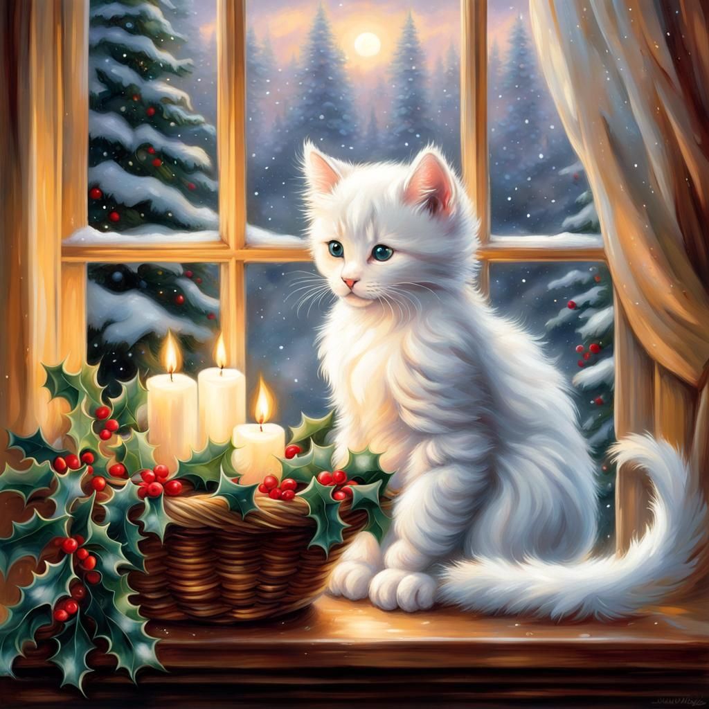 Kitten in Window at Christmas Village