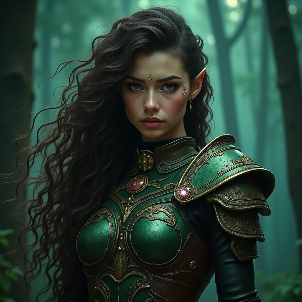 Mysterious Half-Elf Bard in Moonlit Forest