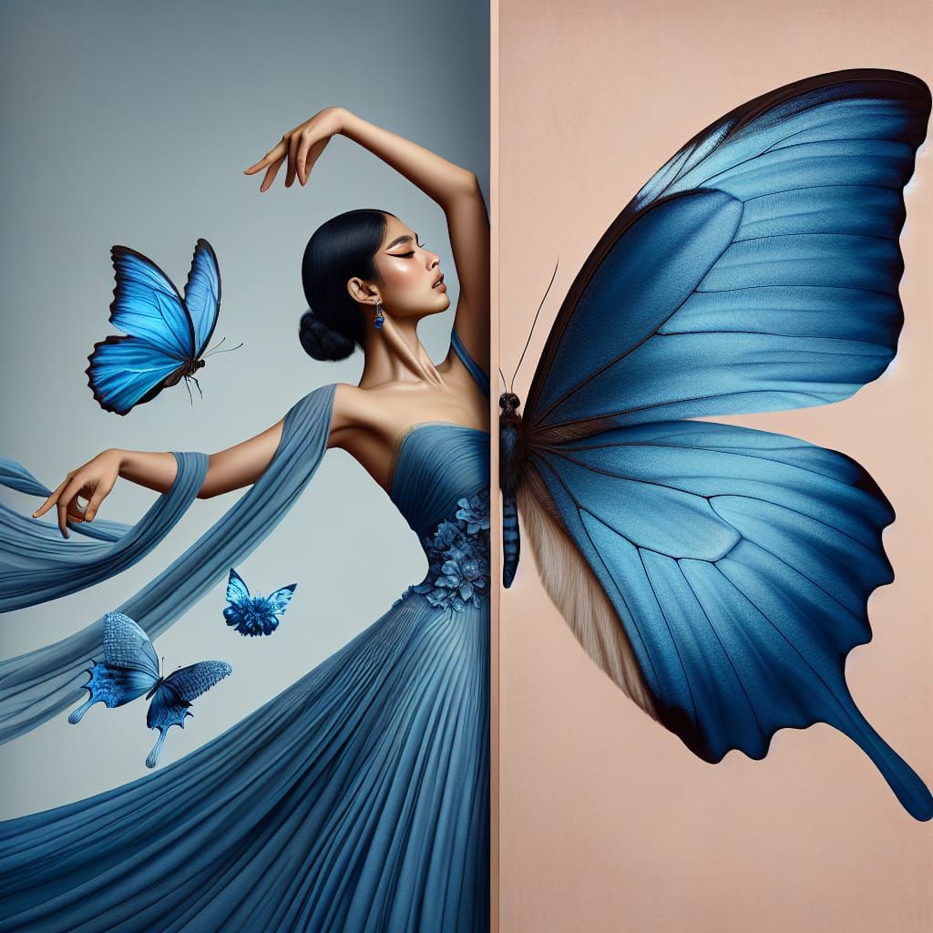 Dancer and Butterfly Split-Screen Illustration