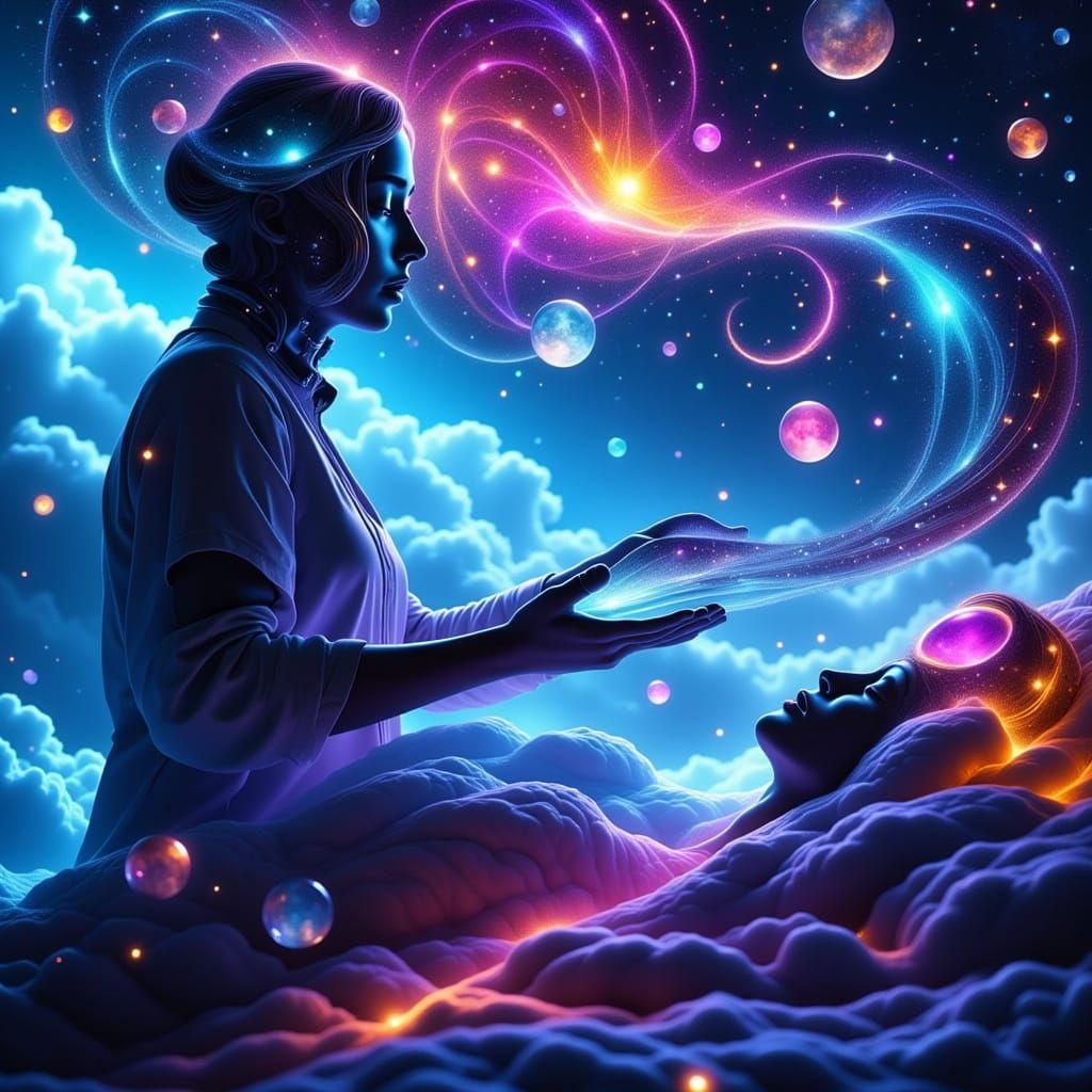 Dream Extraction in a Futuristic Lab, Digital Illustration