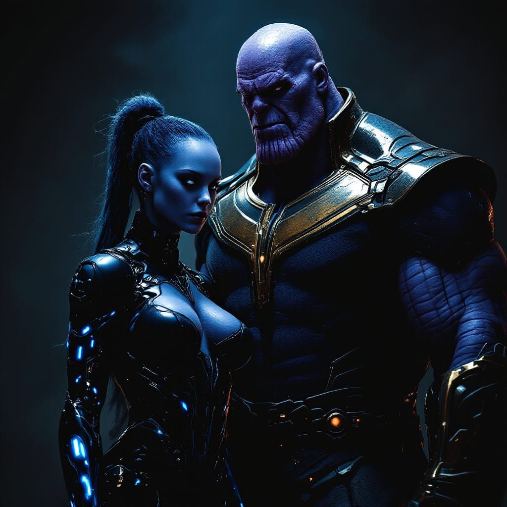 Thanos and Nebula: Hyperrealistic Sci-Fi Assassin Duo