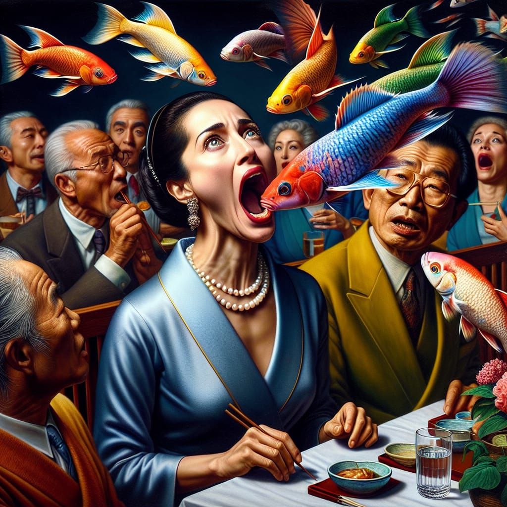 Surreal Japanese Restaurant Spectacle with Flying Fish