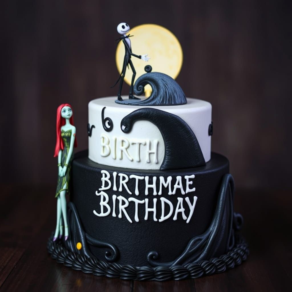 Nightmare Before Christmas Birthday Cake with Jack and Sally