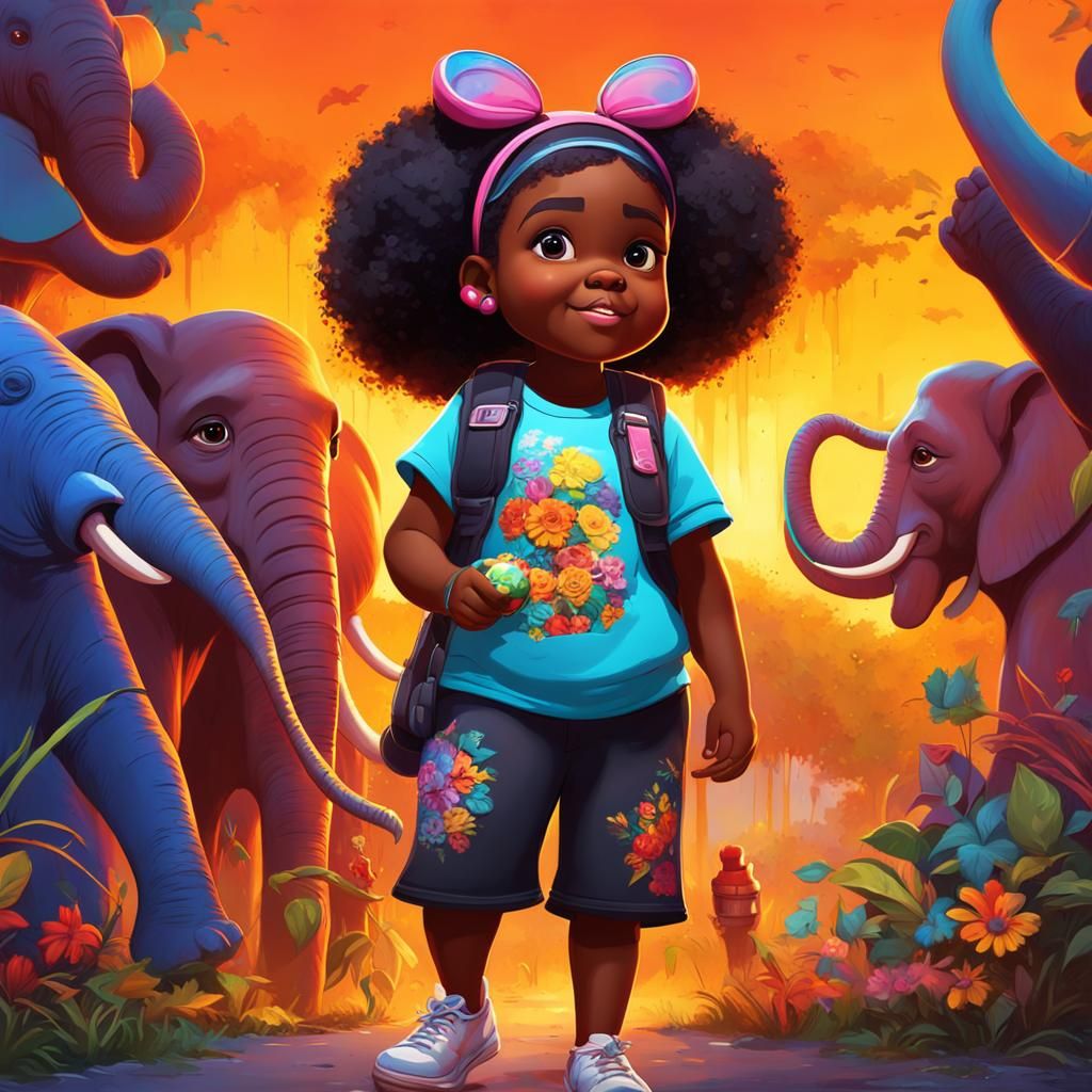 Girl at Zoo: Graffiti Art in Polychromatic Style