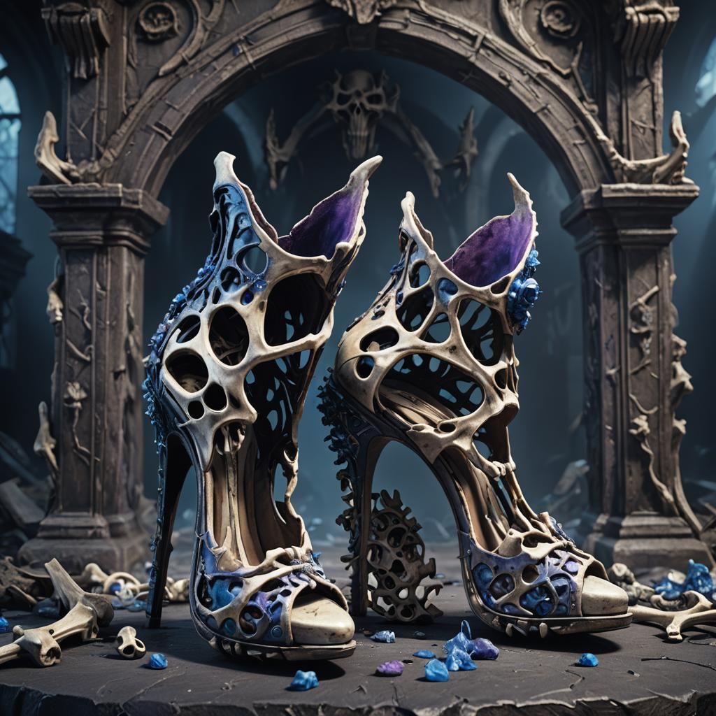 Bone High Heels on Altar: Dark Fantasy Art