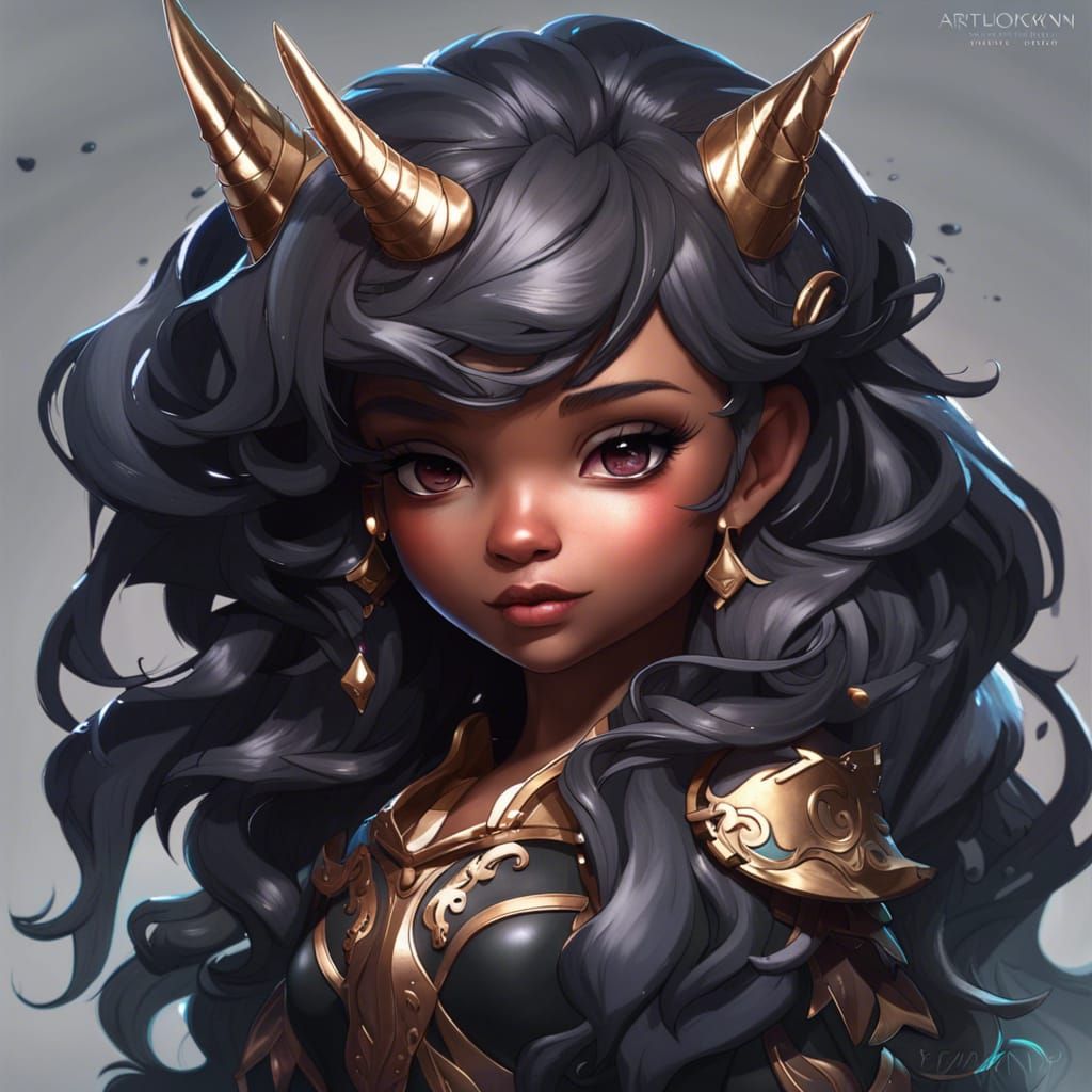 Detailed Chibi Black Unicorn Portrait in 8K