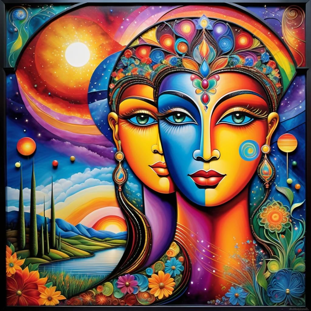 Abstract Stained Glass Art Deco Cubist Design