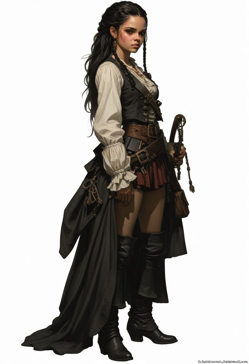 Goth Pirate Woman Illustration in Boris Vallejo Style
