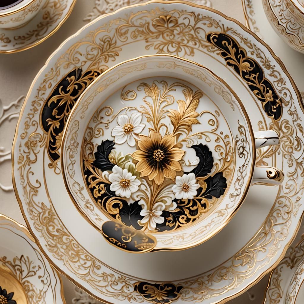 Elegant Victorian Tea Cup with Golden Filigree