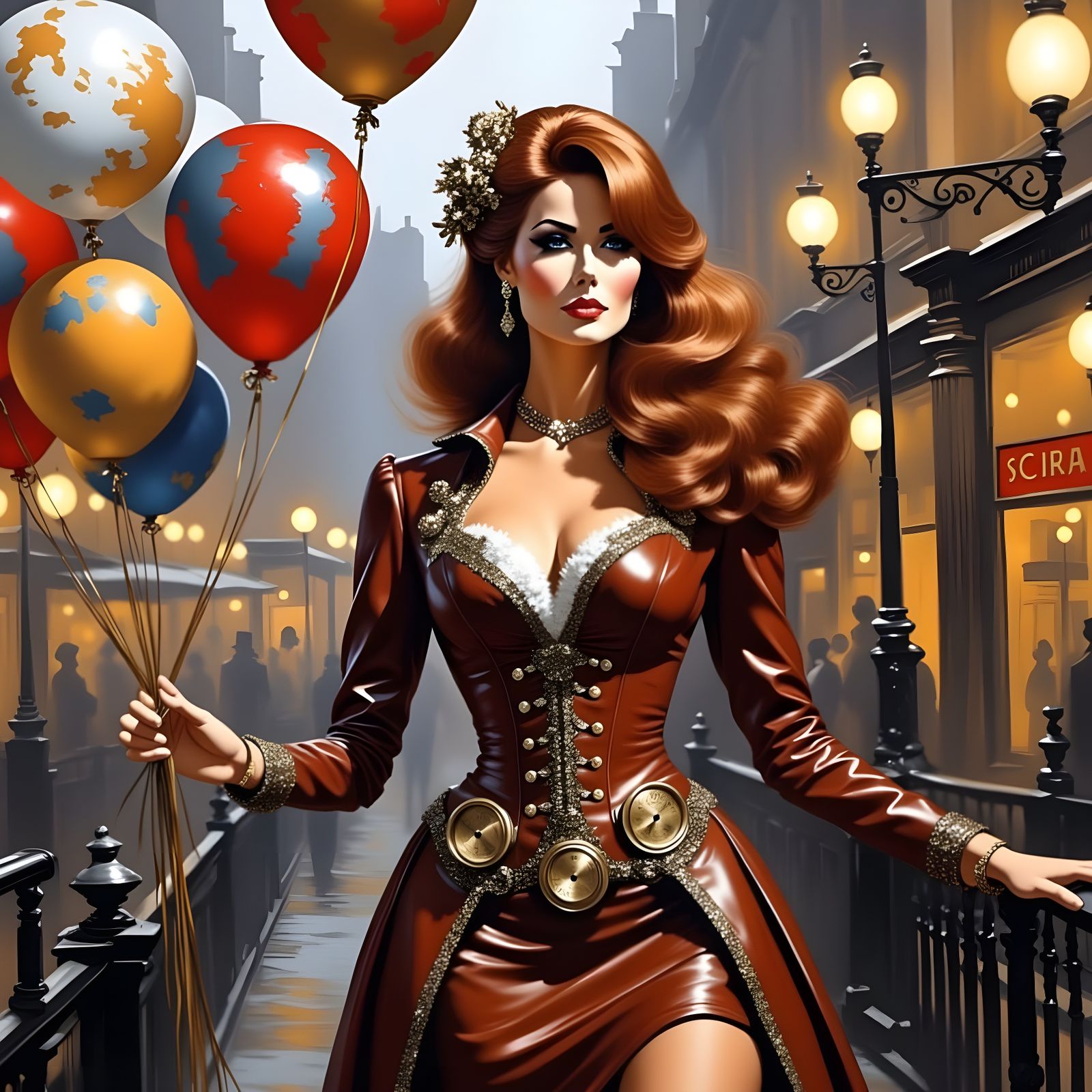 Steampunk Princess with Balloons in London, Impressionistic ...