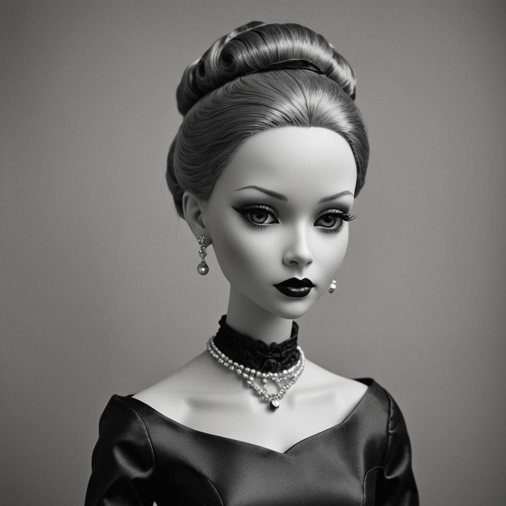 Sophisticated Monochrome Doll in Film Noir Style