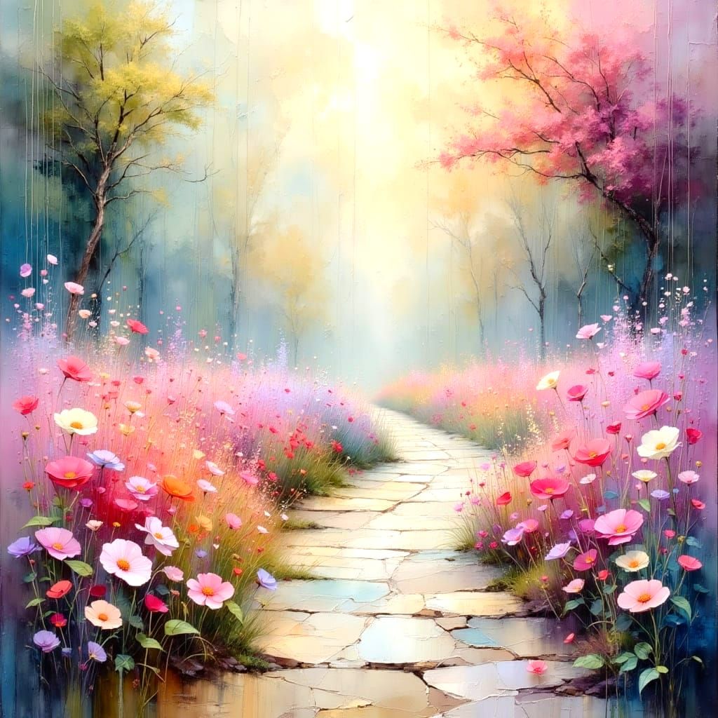 Vibrant Freedom Landscape with Metallic Effects