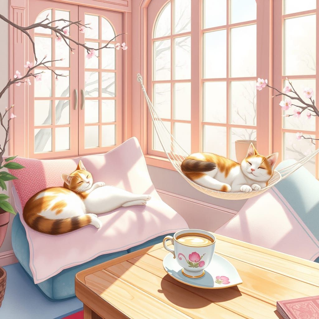 Whimsical Cat Café in Watercolor