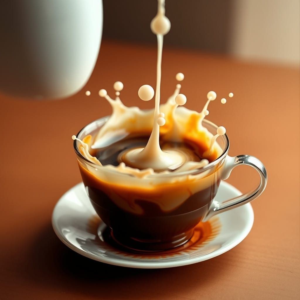 Glistening Coffee Splash on Porcelain Cup in Warm Light
