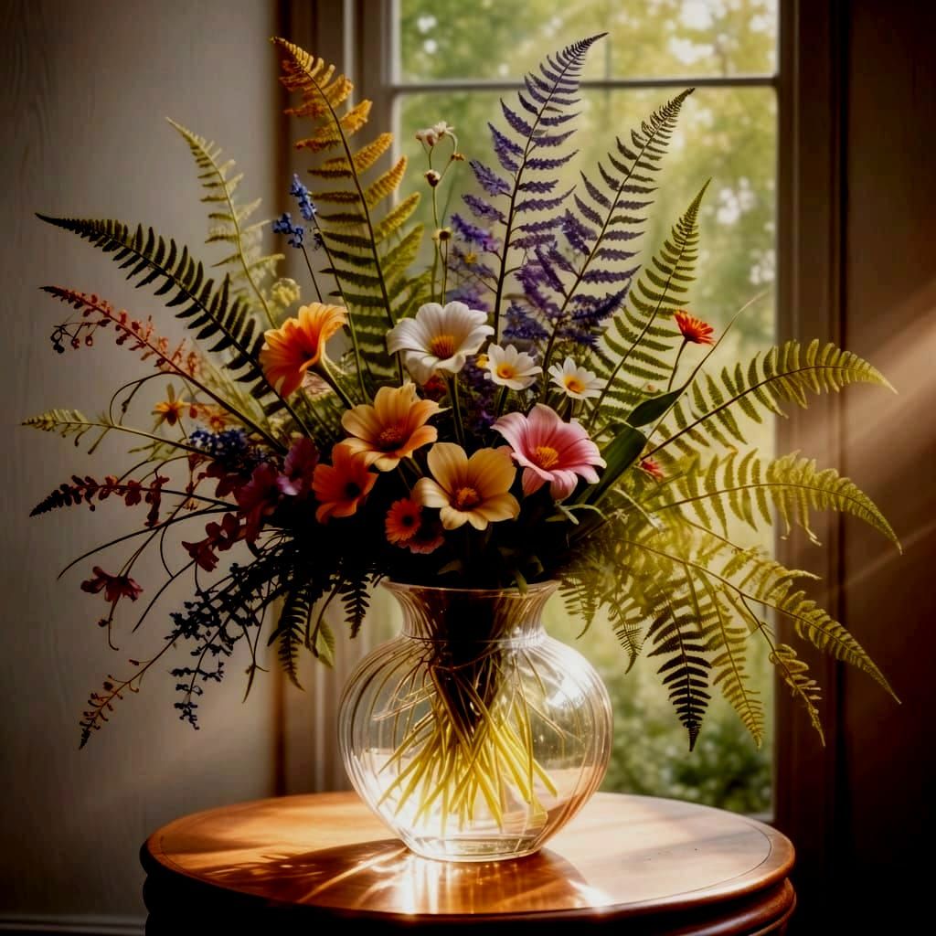 Art Nouveau Wildflowers in Vase with Flowing Lines