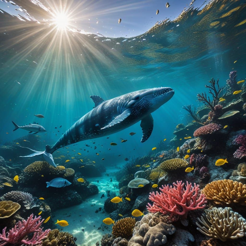 Underwater scene with a whale