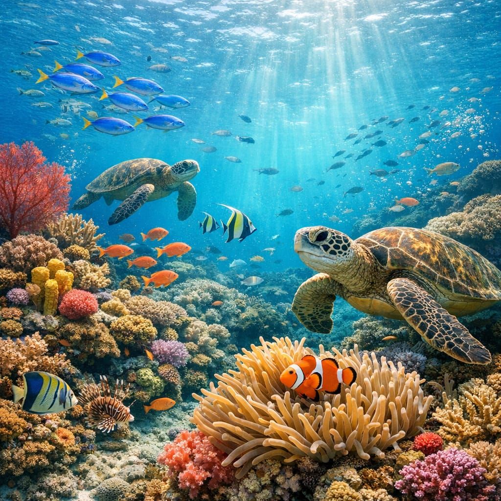 Vibrant Coral Reef Teeming with Marine Life