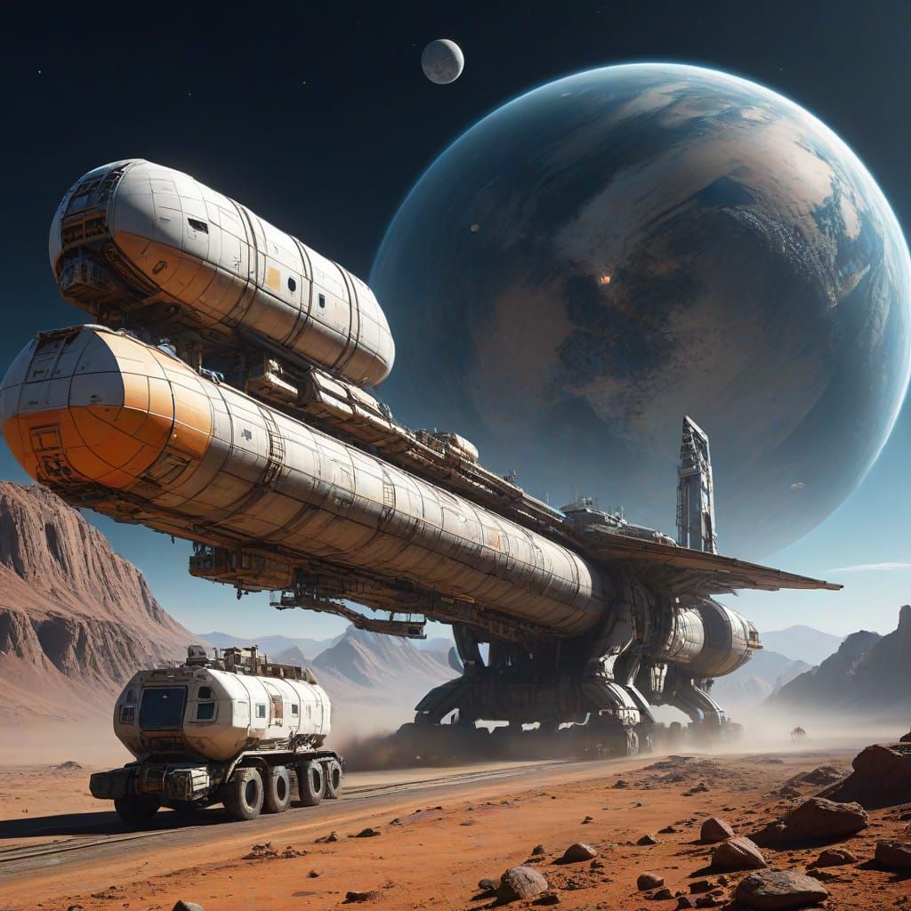 Massive Spacecraft Docking with Cargo Above Alien Planet